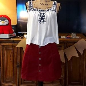 BoHo top white with navy Embroidery flowy gauzy